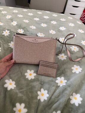 kate spade Rose Gold Glitter Crossbody with Matching Card Holder
